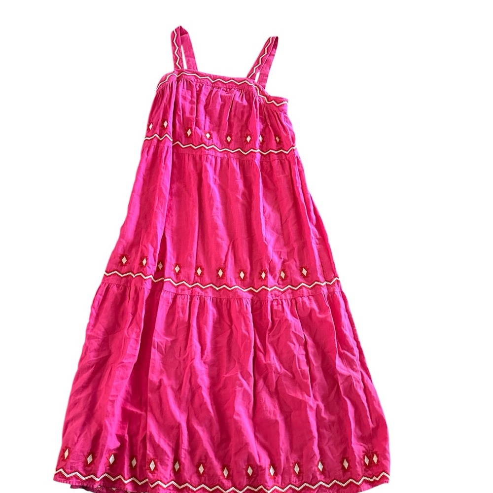Loft Pink Linen Blend Embroidered Tiered Square Neck Maxi Dress Medium - Picture 2 of 3